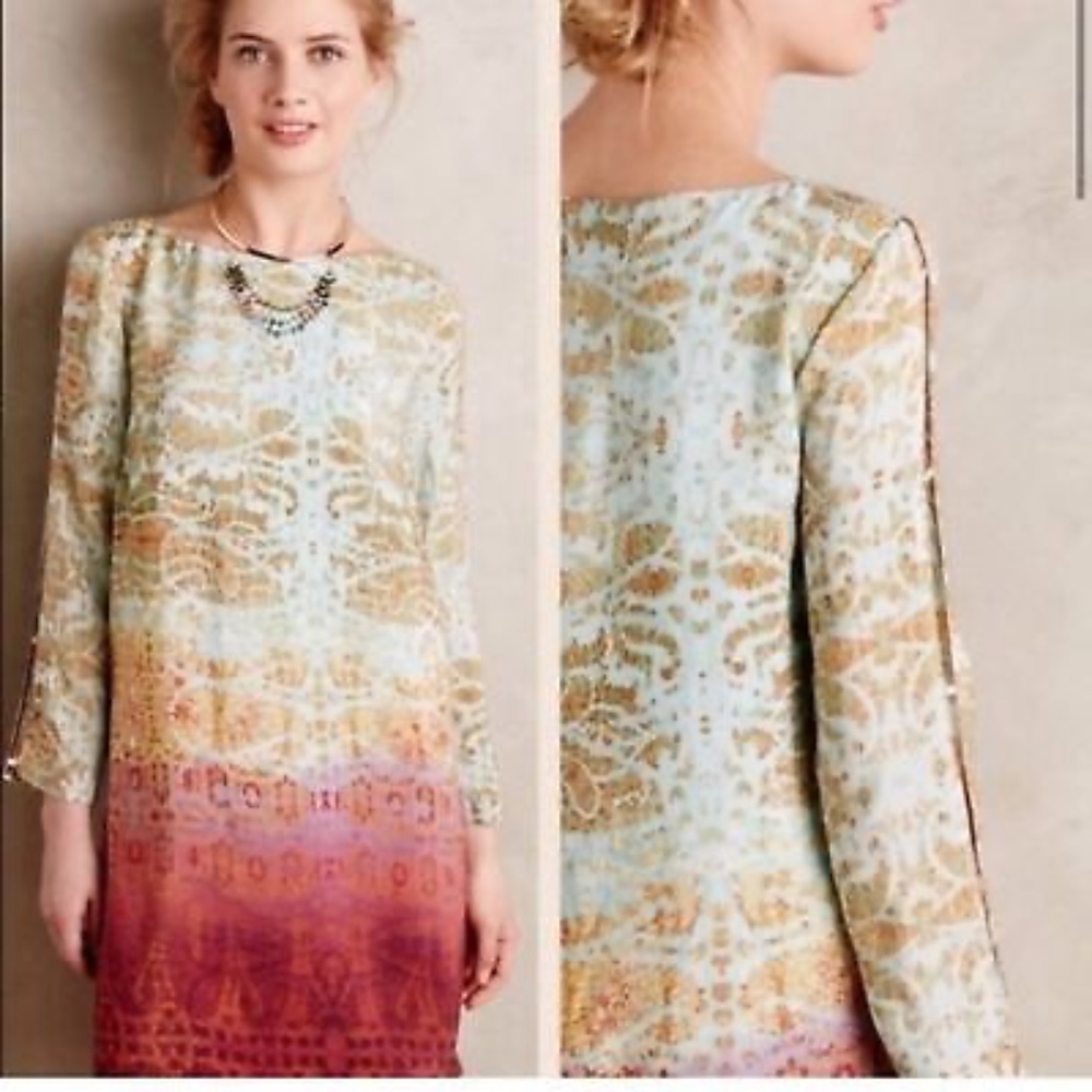 Maeve by Anthropologie | Silk Cleome Ombre Boho Shift Dress size XS